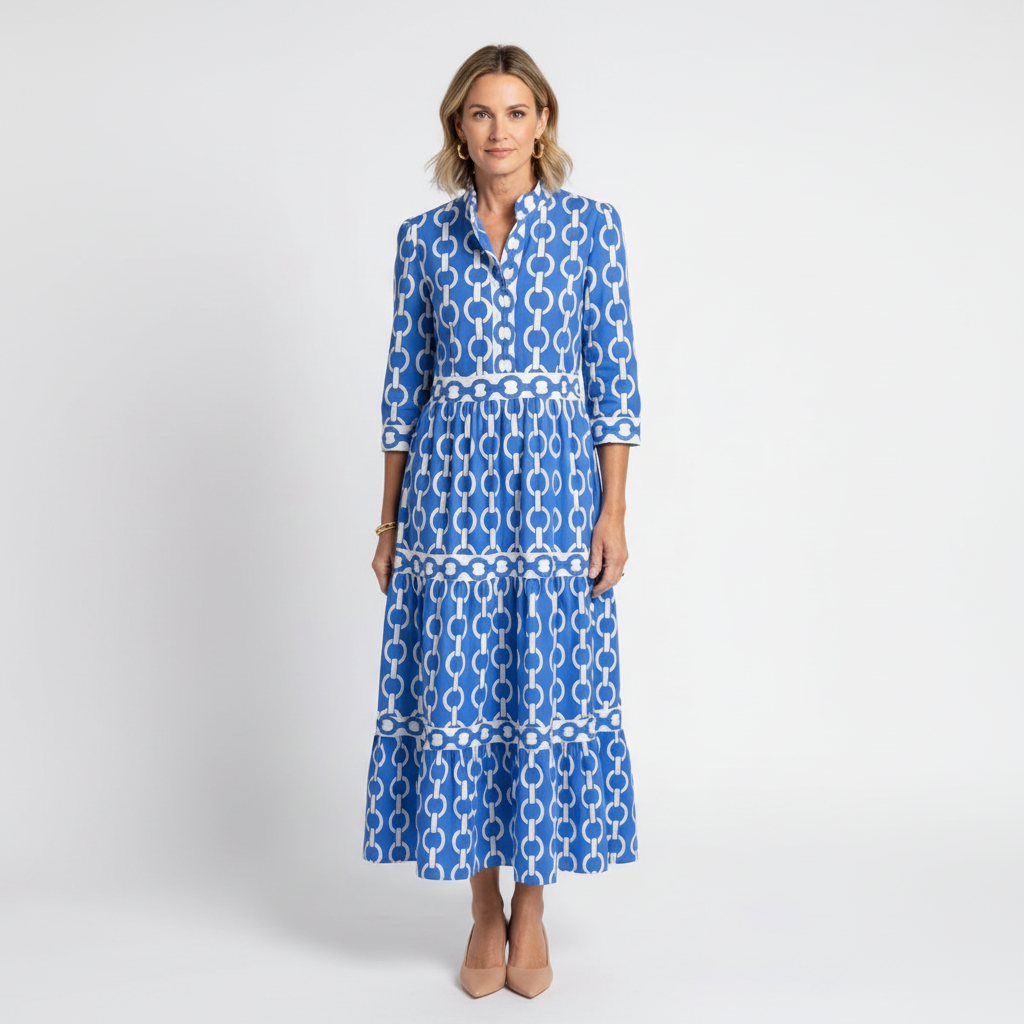 chain print pleated dress Luxurious Chain Print Sleeveless Pleated Maxi Dress