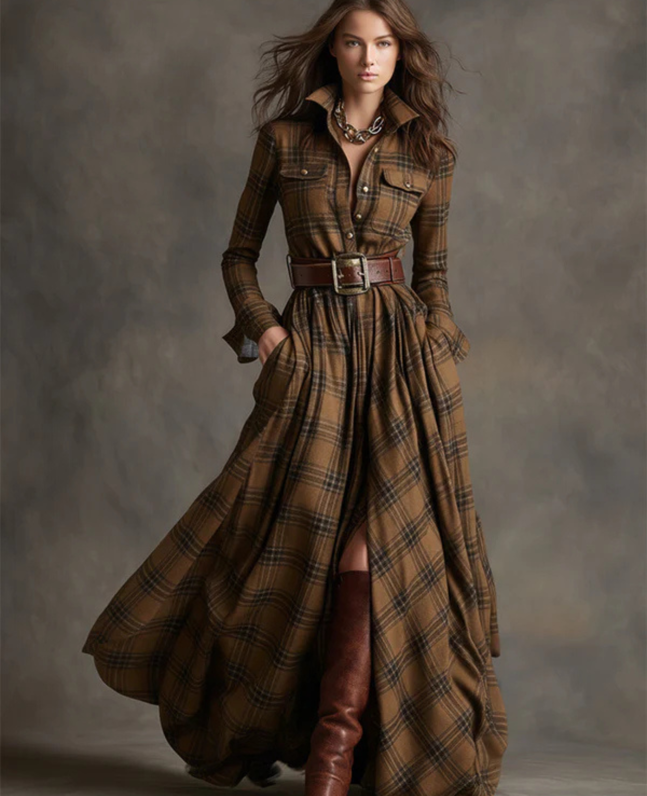 Helena™ | Vintage Plaid Belted Dress
