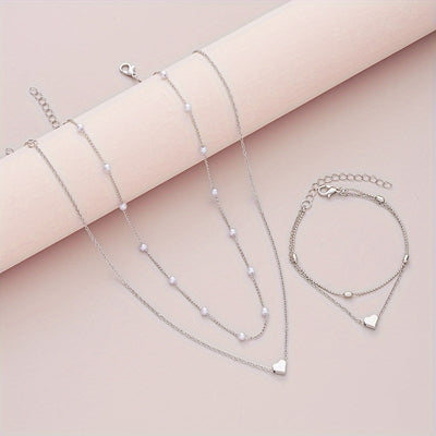 Layered Heart & Pearl Jewelry Set