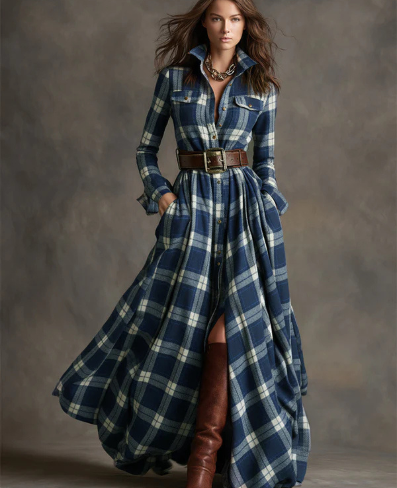 Helena™ | Vintage Plaid Belted Dress