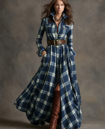 Helena™ | Vintage Plaid Belted Dress