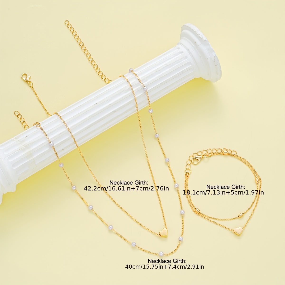 Layered Heart & Pearl Jewelry Set