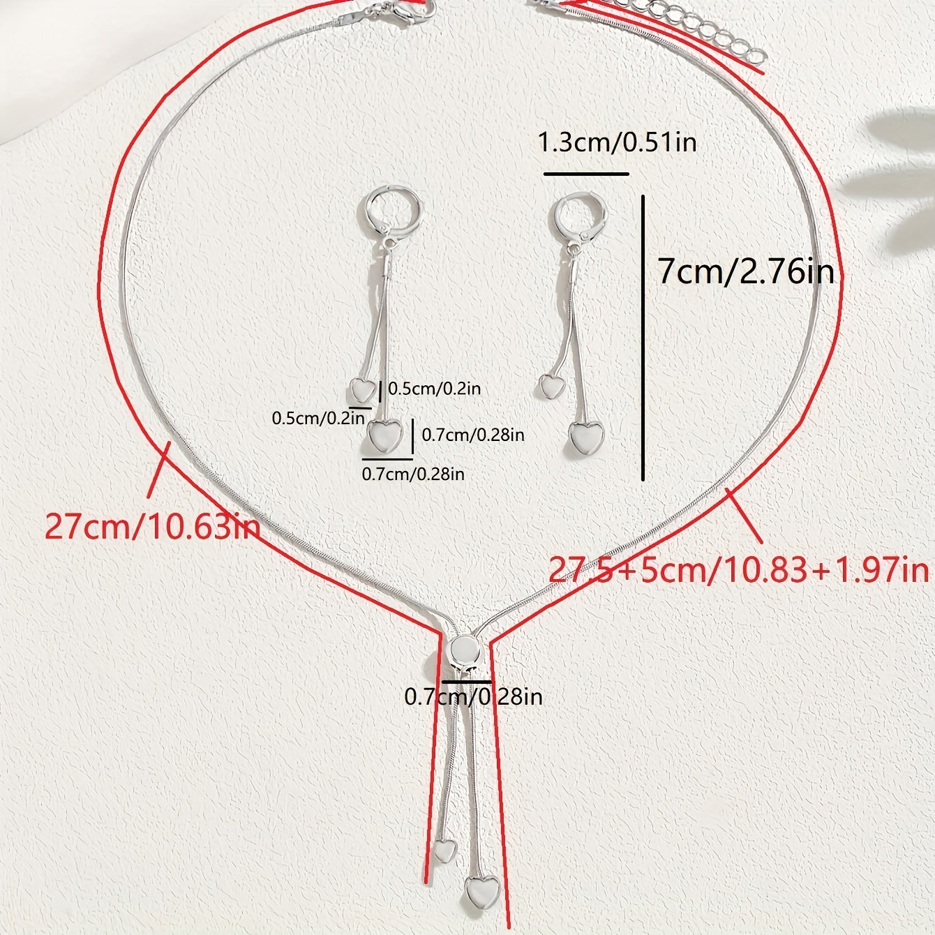 Adjustable Heart Pendant Necklace & Earrings Set