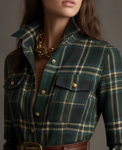 Helena™ | Vintage Plaid Belted Dress