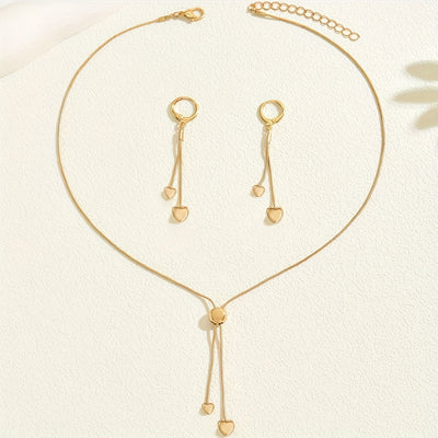 Adjustable Heart Pendant Necklace & Earrings Set