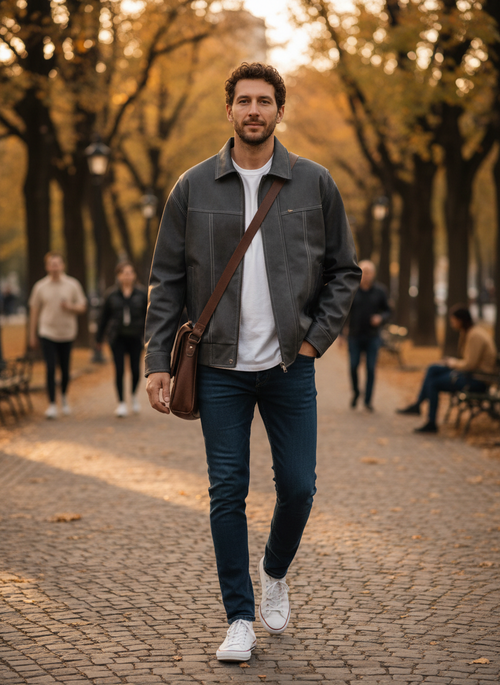 Aiden | Men's Leather Jacket With Zip Closure And Side Pockets | Casual