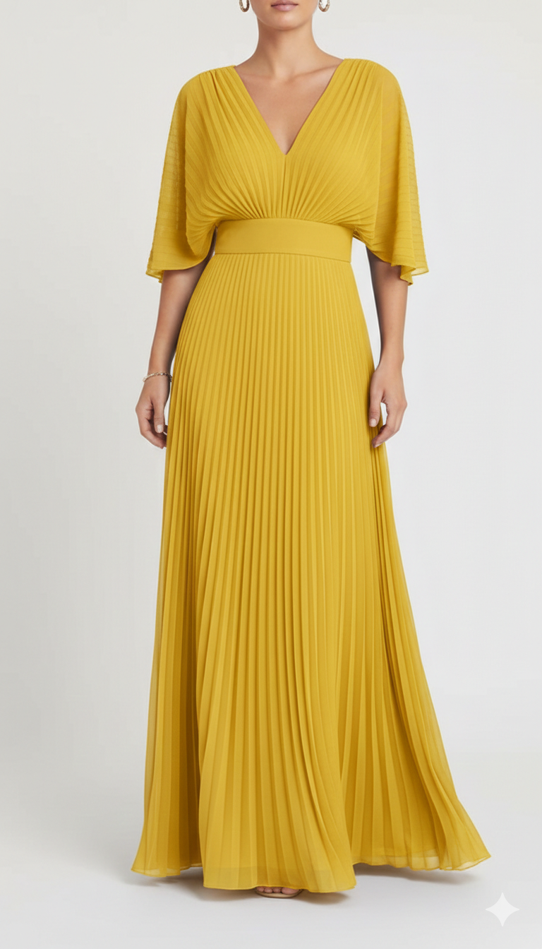 Alessia | Women's Wedding Guest Dress With Plunging V Neck And Pleated Skirt