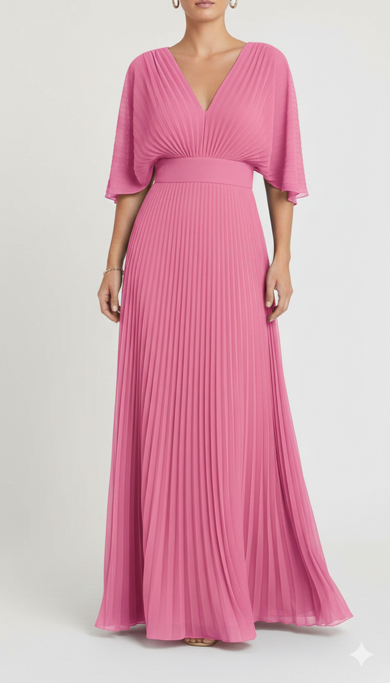 Alessia | Women's Wedding Guest Dress With Plunging V Neck And Pleated Skirt