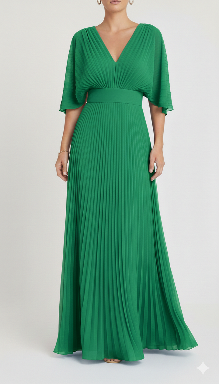 Alessia | Women's Wedding Guest Dress With Plunging V Neck And Pleated Skirt