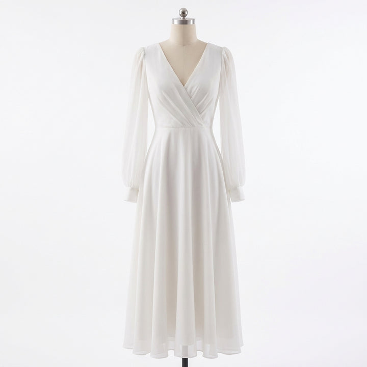 Alina | Women’s Day Maxi Dress With V-Neck Design And Long Puff Sleeves | Elegant