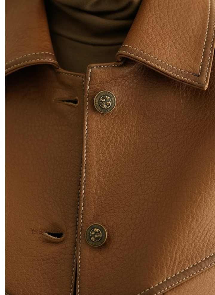 Amara | Women's Leather Jacket With Quilted Shoulder Design And Zip Front