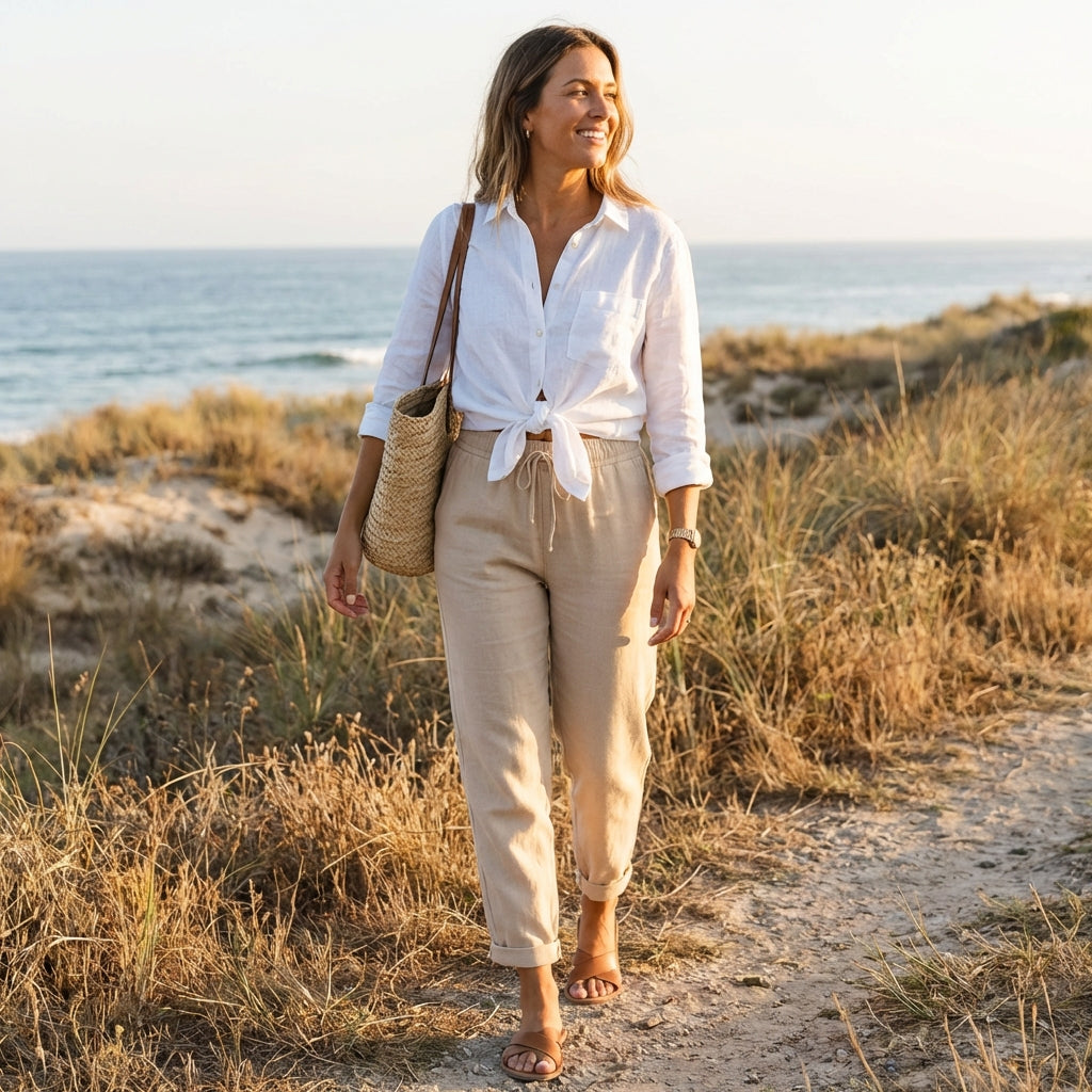 Amelia | Women’s Linen Trousers With Drawstring Waist And Side Pockets | Casual