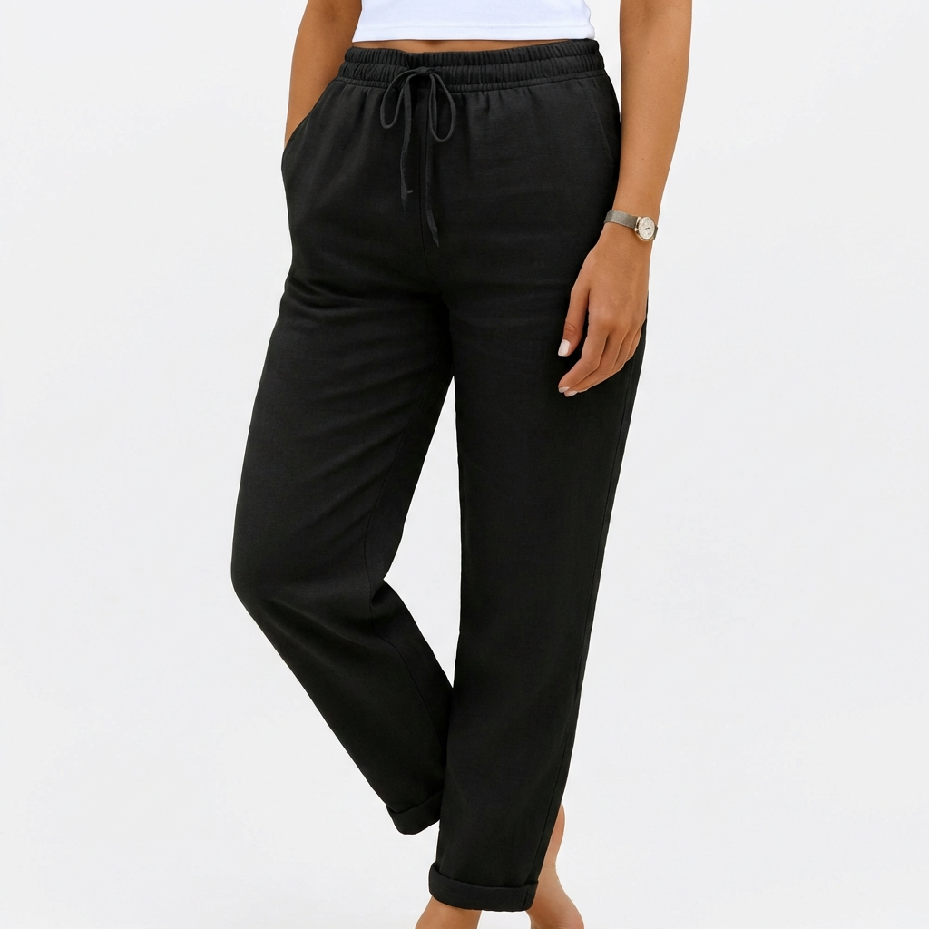 Amelia | Women’s Linen Trousers With Drawstring Waist And Side Pockets | Casual