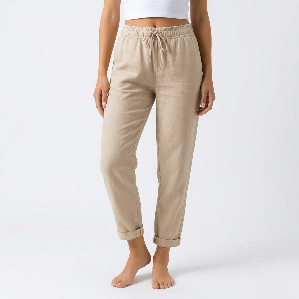 Amelia | Women’s Linen Trousers With Drawstring Waist And Side Pockets | Casual