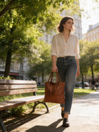 Amelia | Women’s Tote Bag With Contrast Stitching And Long Handles | Classic