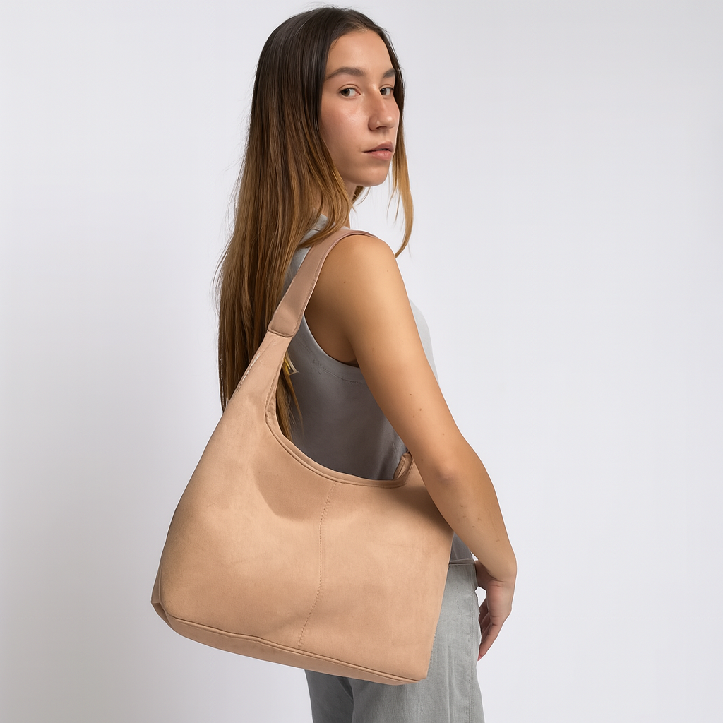 Amelia | Women’s Vegan Suede Tote Bag With Soft Shape And Matching Pouch | Chic