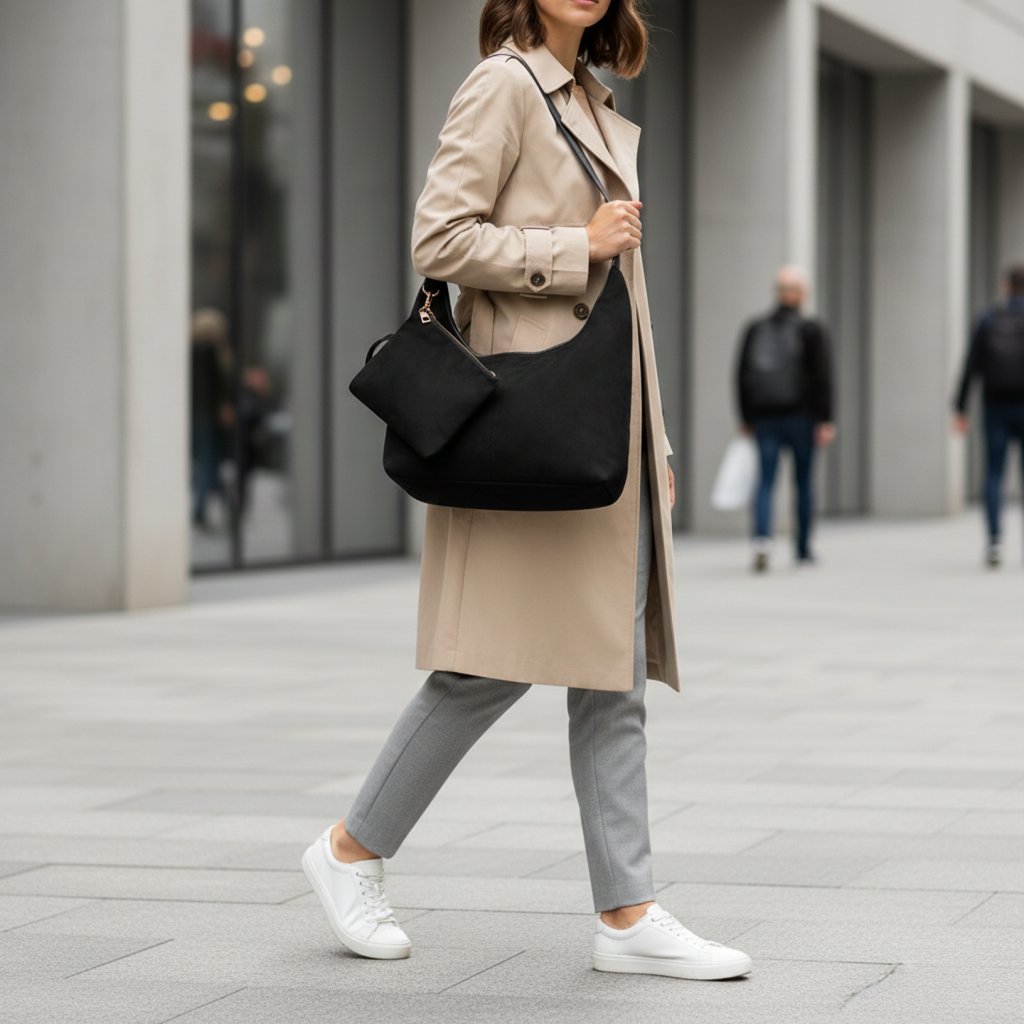 Amelia | Women’s Vegan Suede Tote Bag With Soft Shape And Matching Pouch | Chic