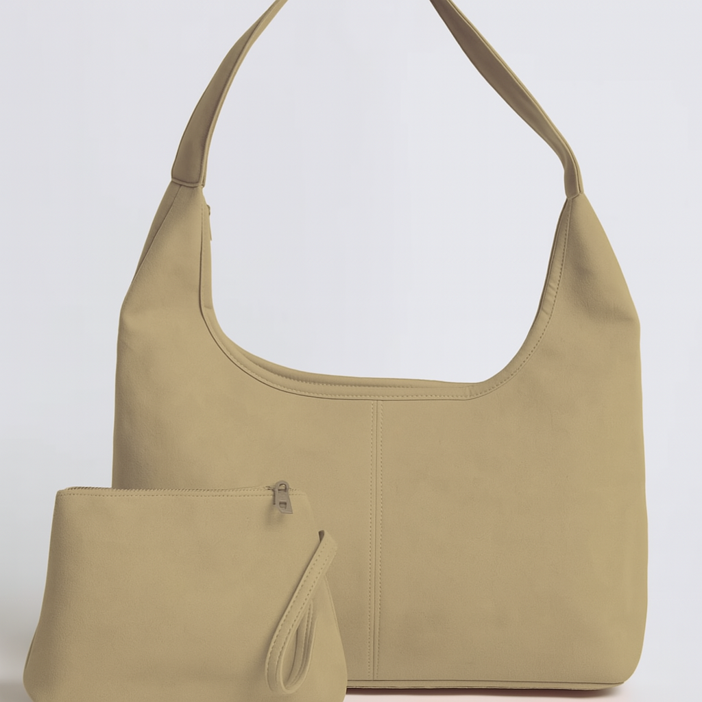 Amelia | Women’s Vegan Suede Tote Bag With Soft Shape And Matching Pouch | Chic