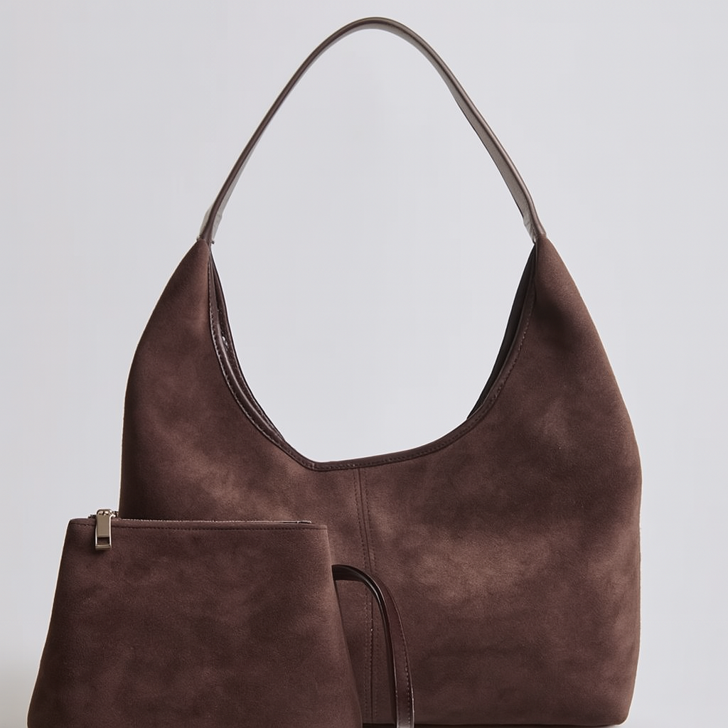 Amelia | Women’s Vegan Suede Tote Bag With Soft Shape And Matching Pouch | Chic