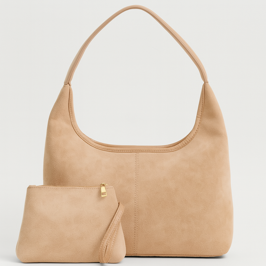 Amelia | Women’s Vegan Suede Tote Bag With Soft Shape And Matching Pouch | Chic