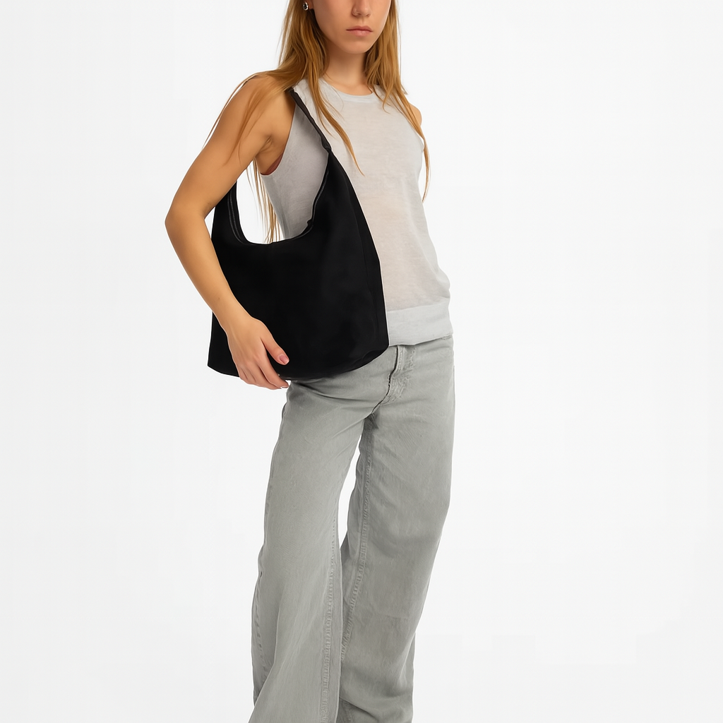 Amelia | Women’s Vegan Suede Tote Bag With Soft Shape And Matching Pouch | Chic