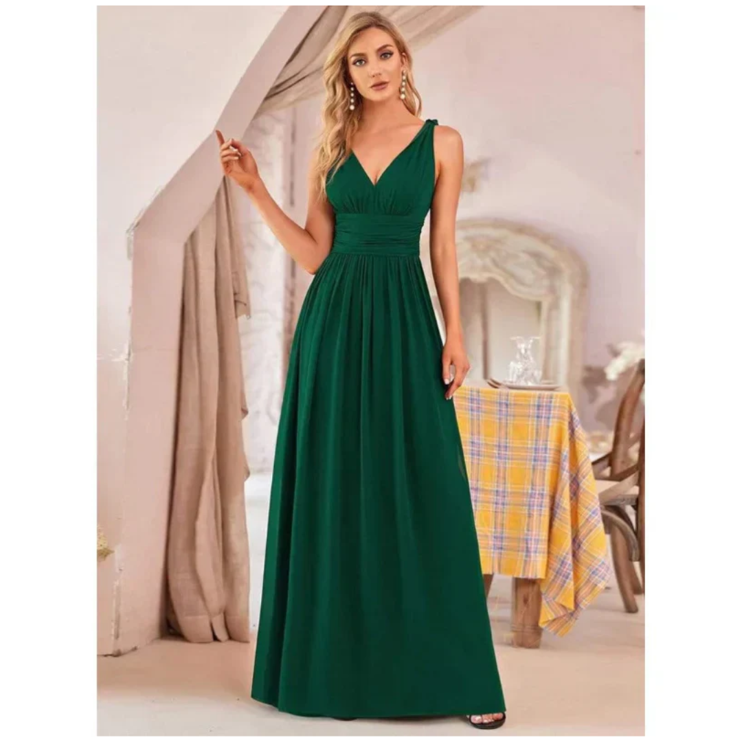 Amelina | Women's Wedding Guest Dress With V Neck And Gathered Waist