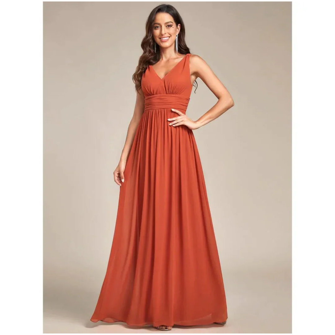 Amelina | Women's Wedding Guest Dress With V Neck And Gathered Waist
