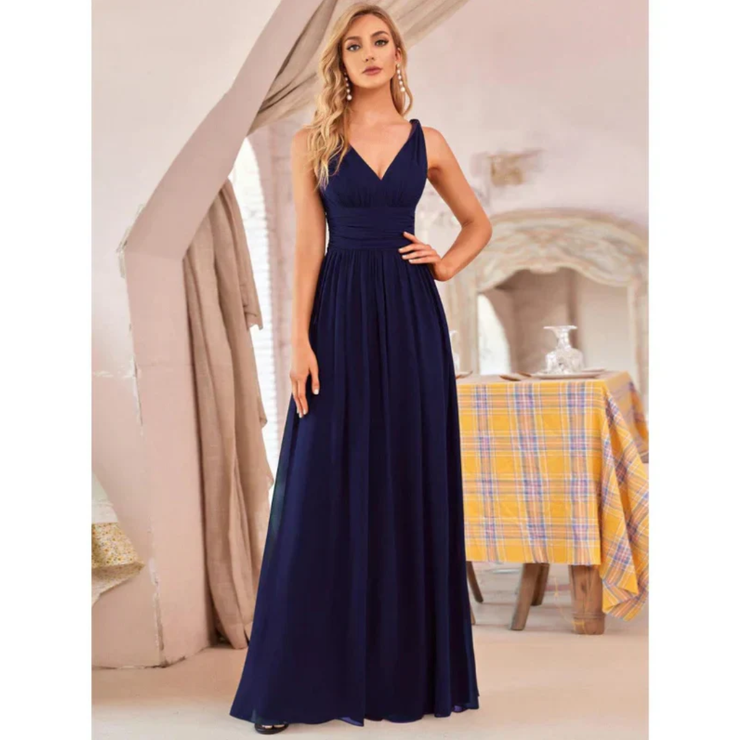 Amelina | Women's Wedding Guest Dress With V Neck And Gathered Waist
