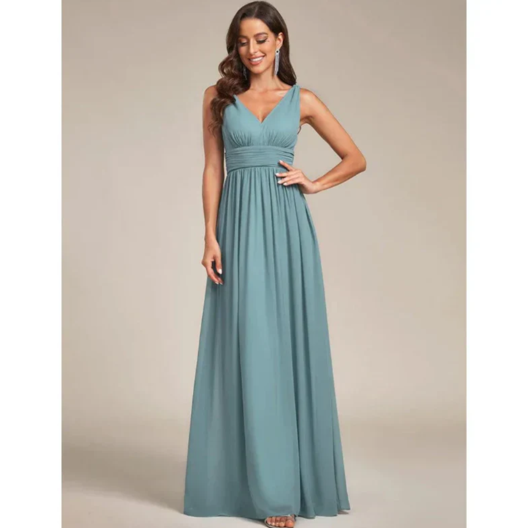 Amelina | Women's Wedding Guest Dress With V Neck And Gathered Waist