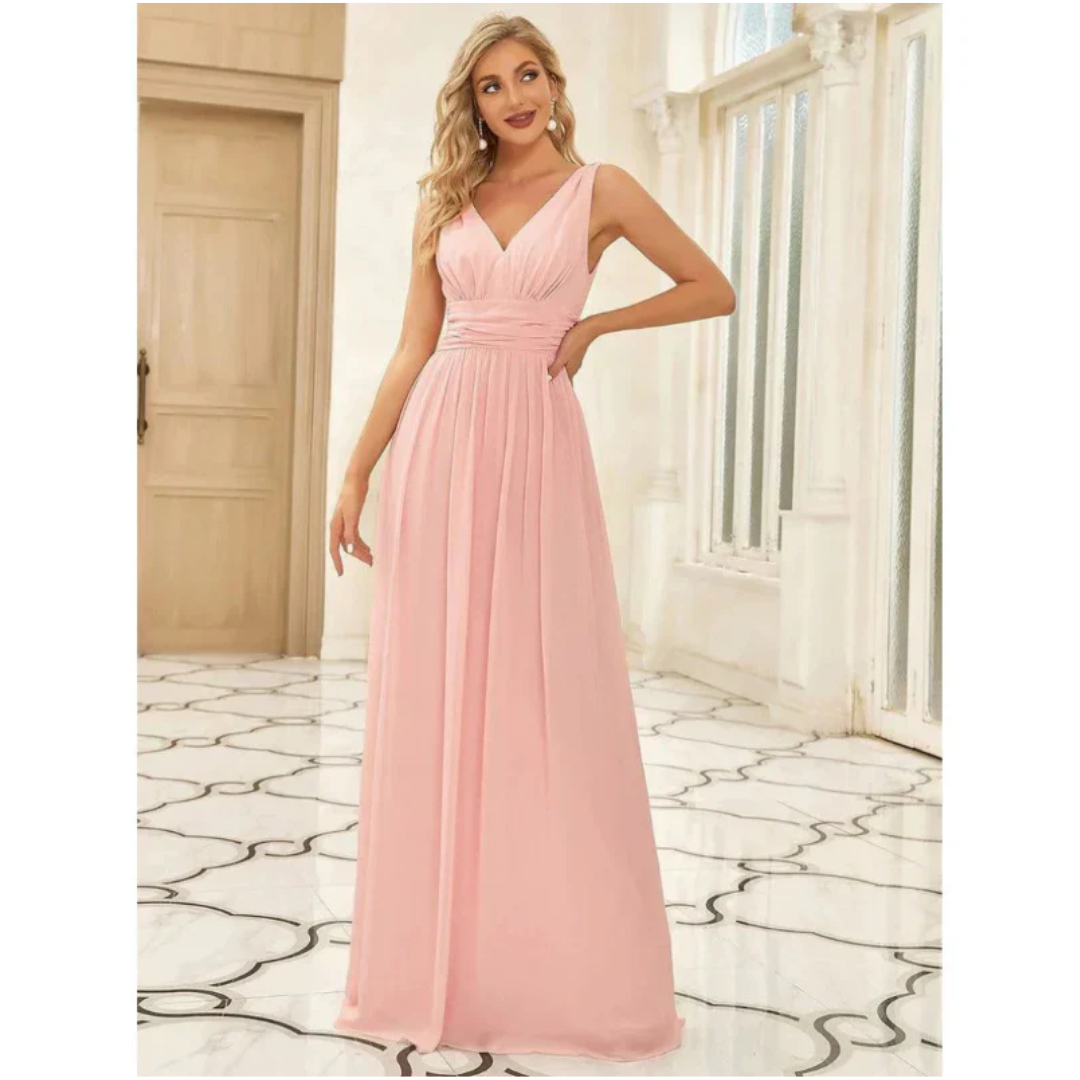 Amelina | Women's Wedding Guest Dress With V Neck And Gathered Waist