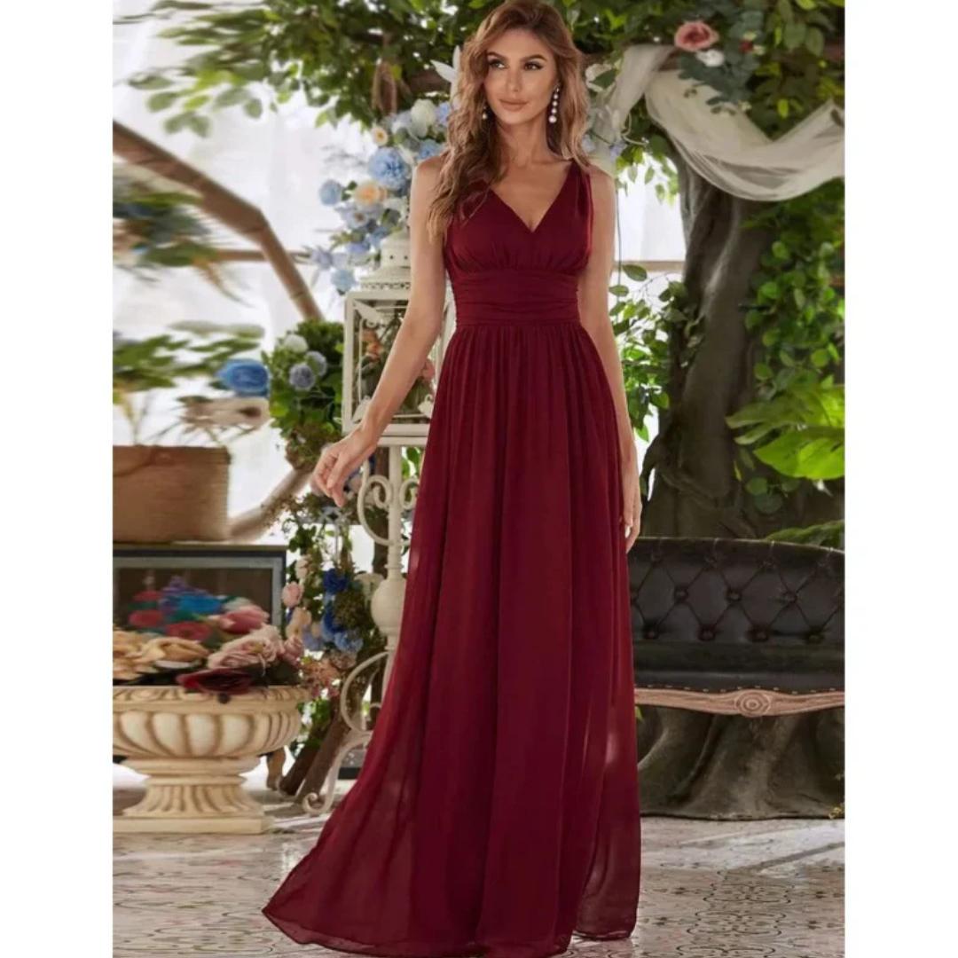 Amelina | Women's Wedding Guest Dress With V Neck And Gathered Waist