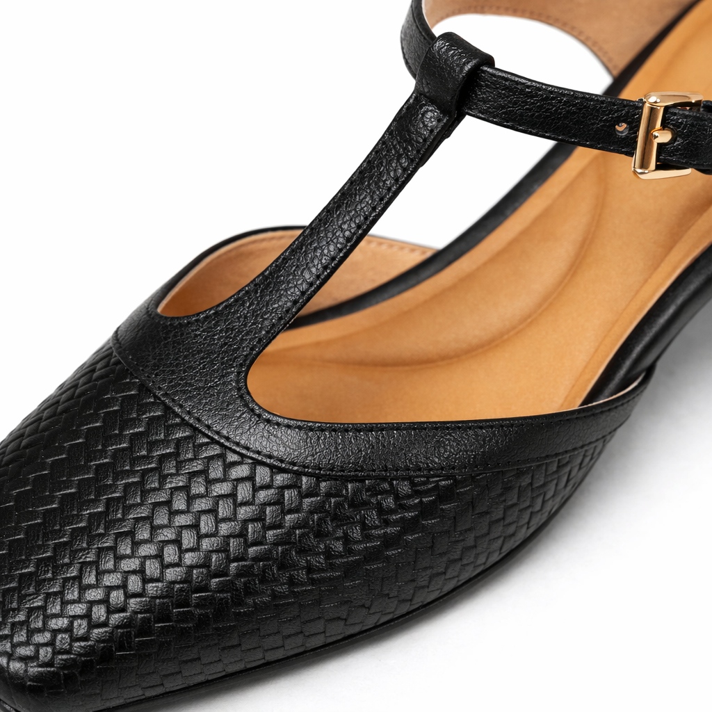 Ann | Women’s Sandals With T-Strap And Woven Leather Design | Classic