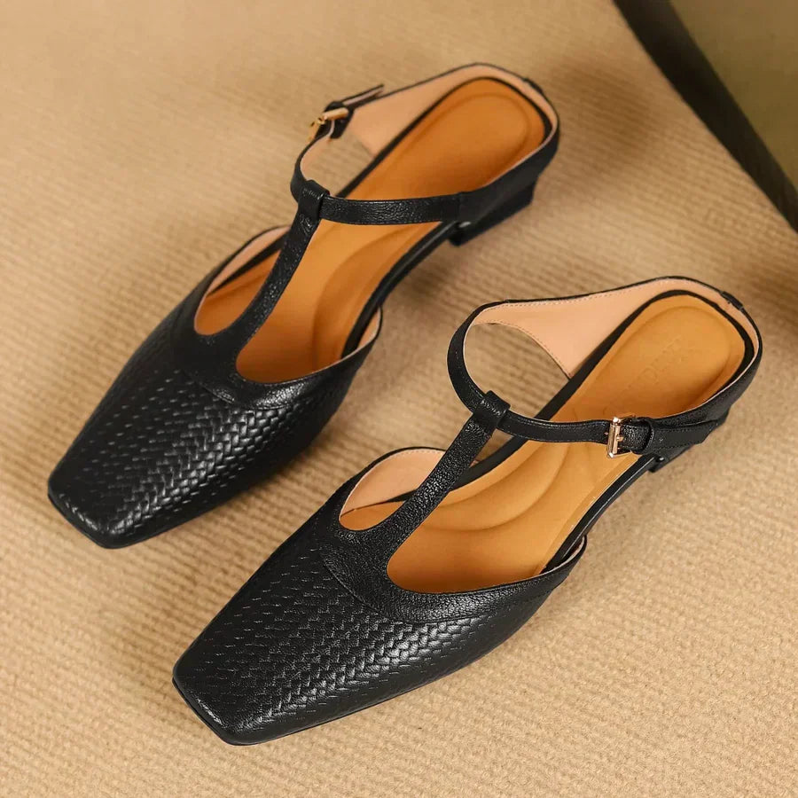 Ann | Women’s Sandals With T-Strap And Woven Leather Design | Classic