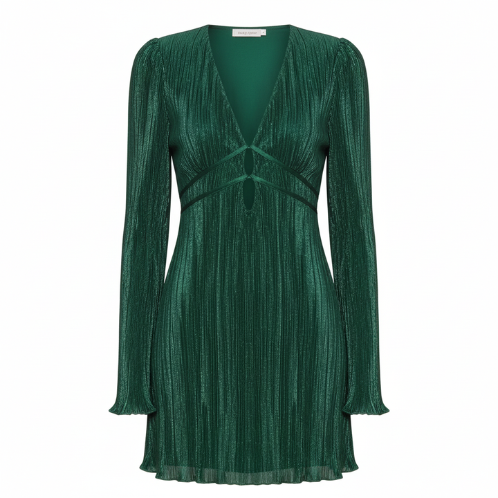 Ava | Women's Bodycon Mini Dress With Pleated Texture And Long Flared Sleeves | Chic