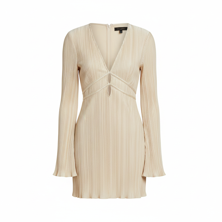 Ava | Women's Bodycon Mini Dress With Pleated Texture And Long Flared Sleeves | Chic