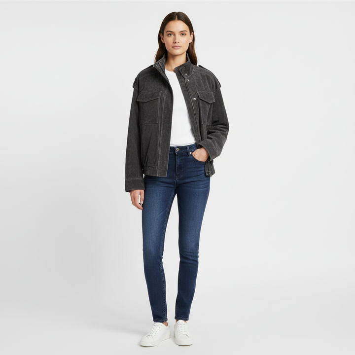 Ava | Women's Bomber Jacket With High Neck And Chest Pockets | Utility