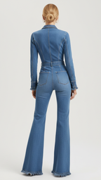 Ava | Women’s Denim Jumpsuit With Zip Closure And Belted Waist