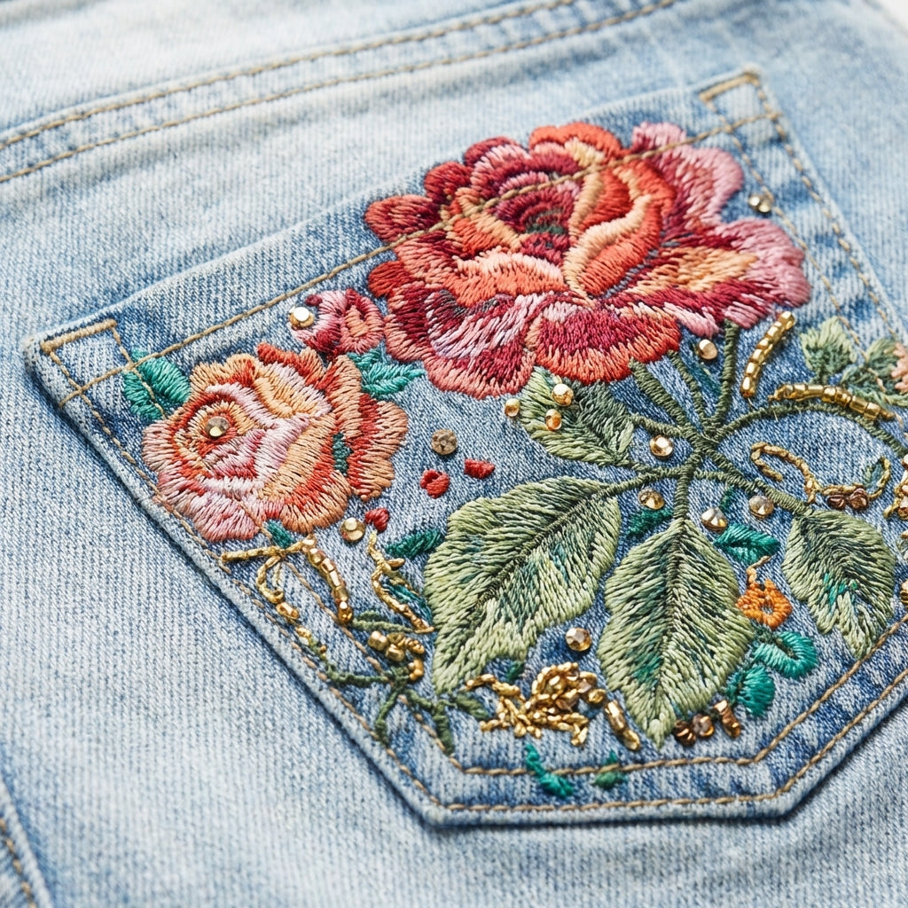Ava | Women’s Flared Jeans With Floral Embroidery And Flared Leg Silhouette | Retro