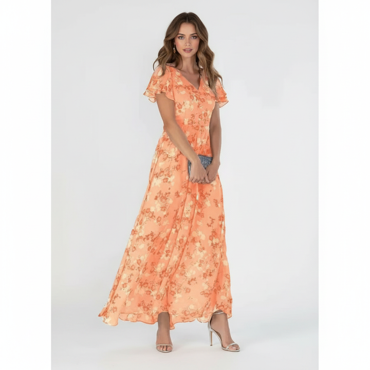 Ava | Women's Graduation Maxi Dress With V-Neckline And Flutter Sleeves | Elegant