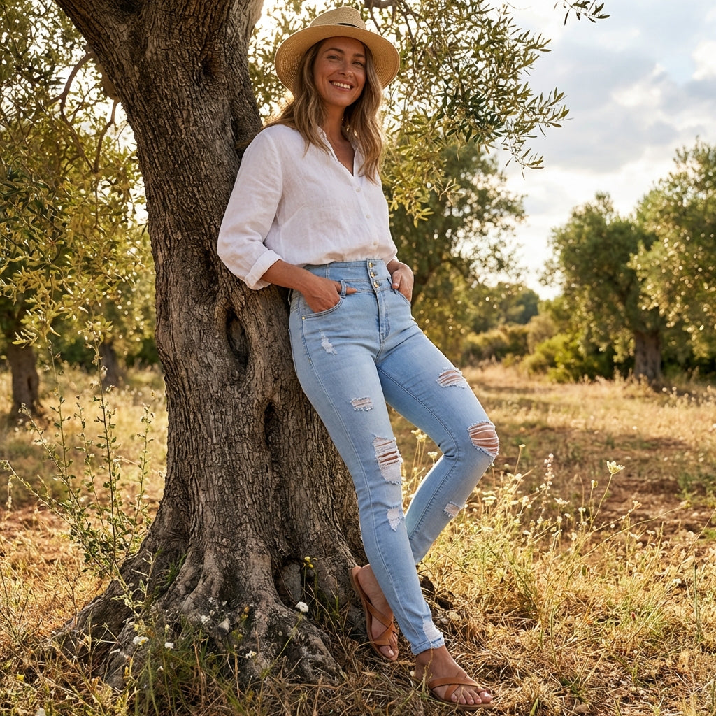 Ava | Women’s High Waist Jeans With Distressed Detail And Skinny Fit | Street