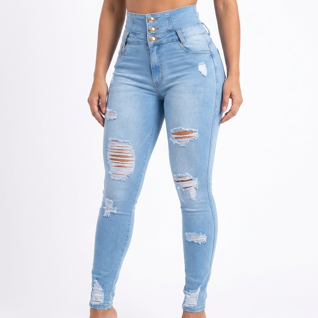 Ava | Women’s High Waist Jeans With Distressed Detail And Skinny Fit | Street