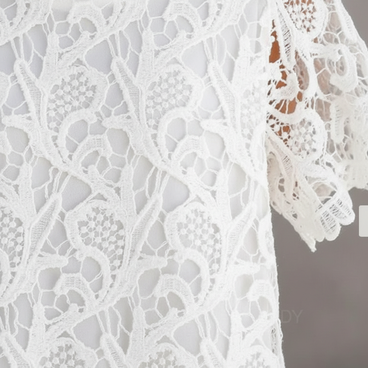 Ava | Women's Mini Lace Dress With Short Sleeves And Openwork Design | Summer