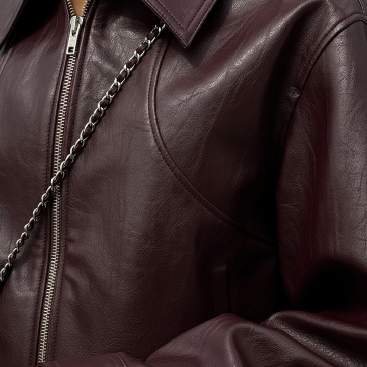Ava | Women's Leather Jacket With Front Zip And Shirt Collar | Minimalist