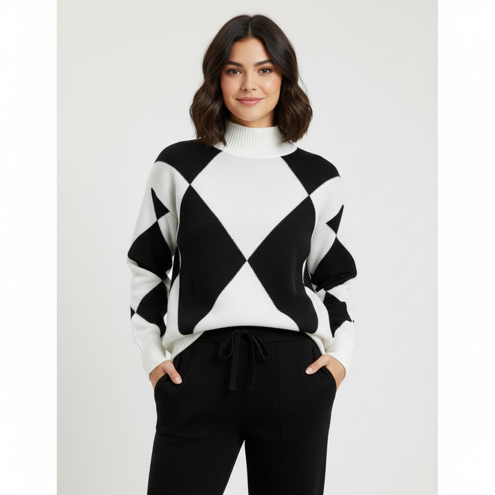 Ava | Women's Loungewear Set With High Neck And Diamond Pattern | Cozy