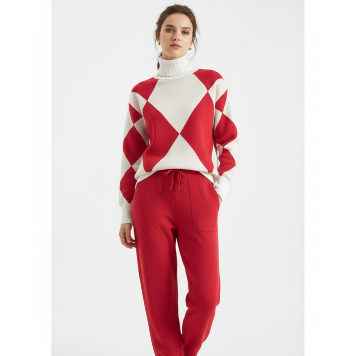 Ava | Women's Loungewear Set With High Neck And Diamond Pattern | Cozy