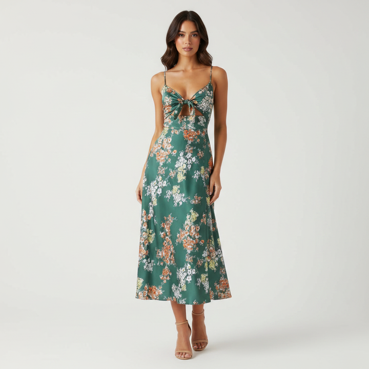 Ava | Women's Wedding Guest Maxi Dress With Spaghetti Straps And Tie Front Detail | Elegant