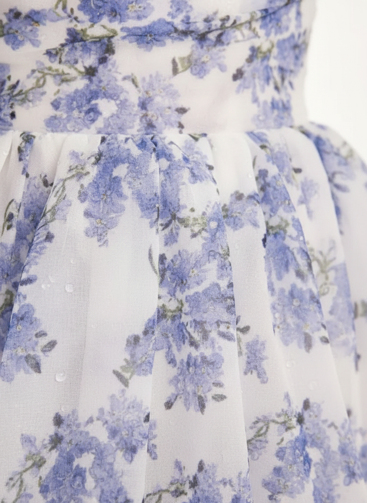 Aveline | Women's Floral Midi Dress With Puff Sleeves And Deep V Neck