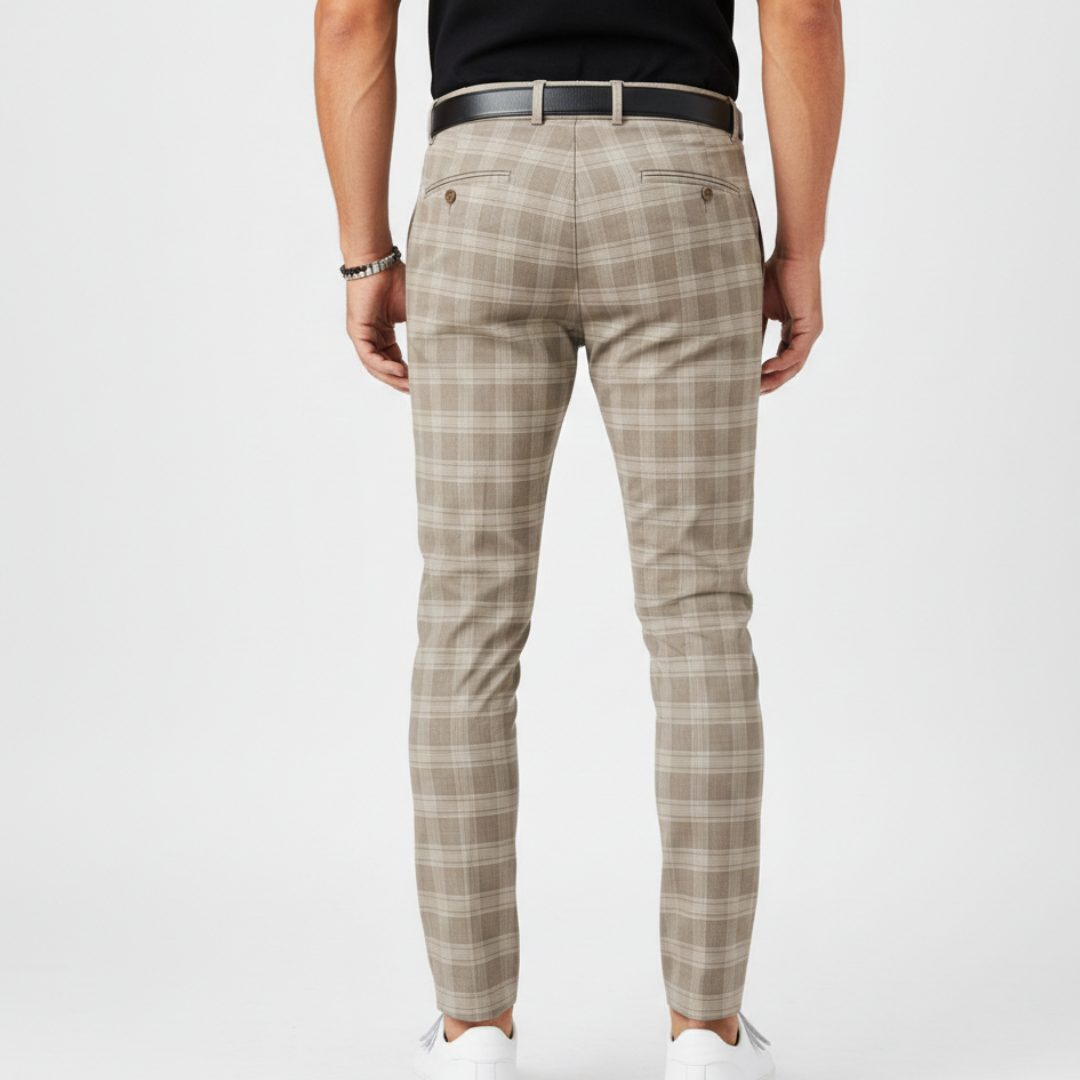 Calder | Men’s Chinos With Slim Fit And Plaid Pattern