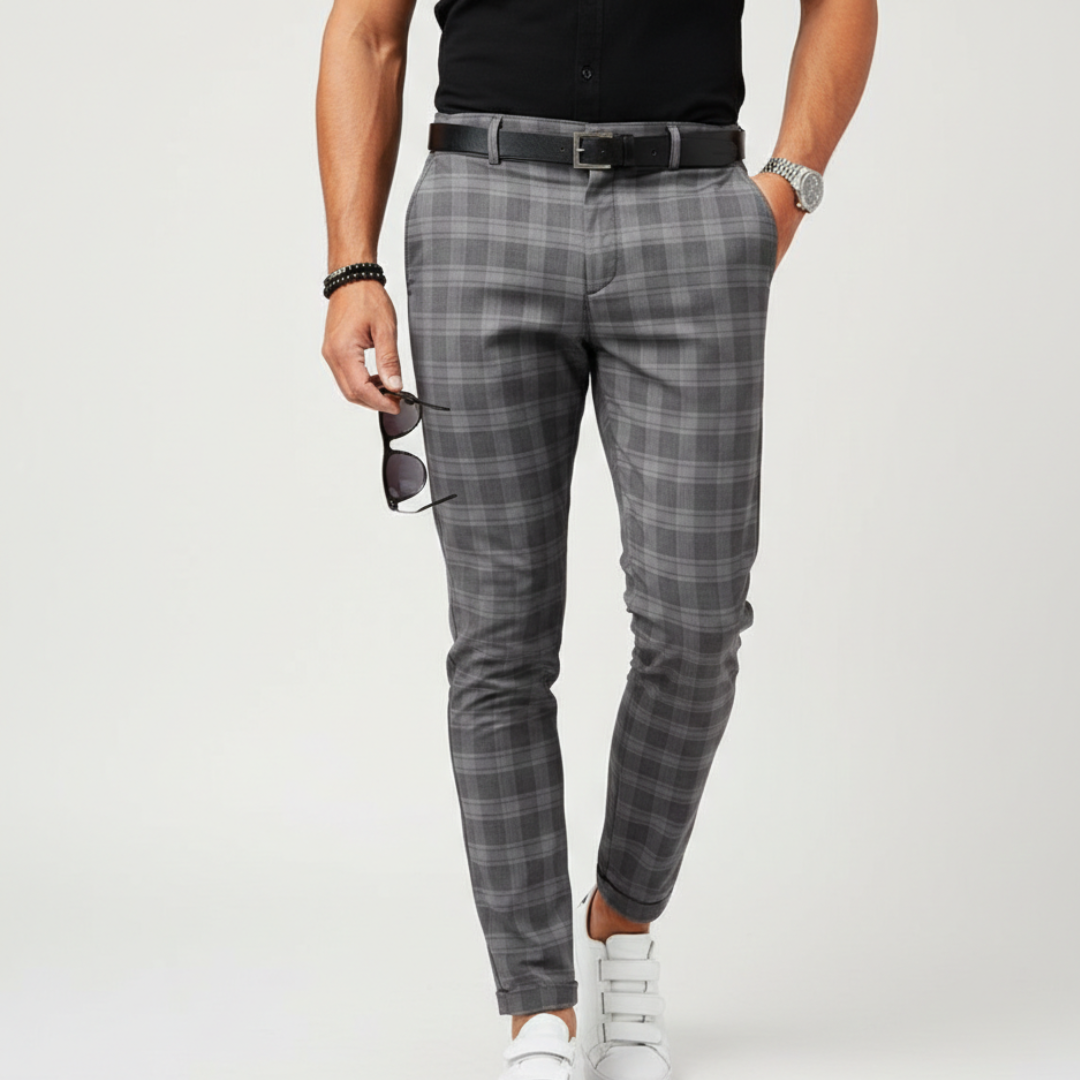 Calder | Men’s Chinos With Slim Fit And Plaid Pattern