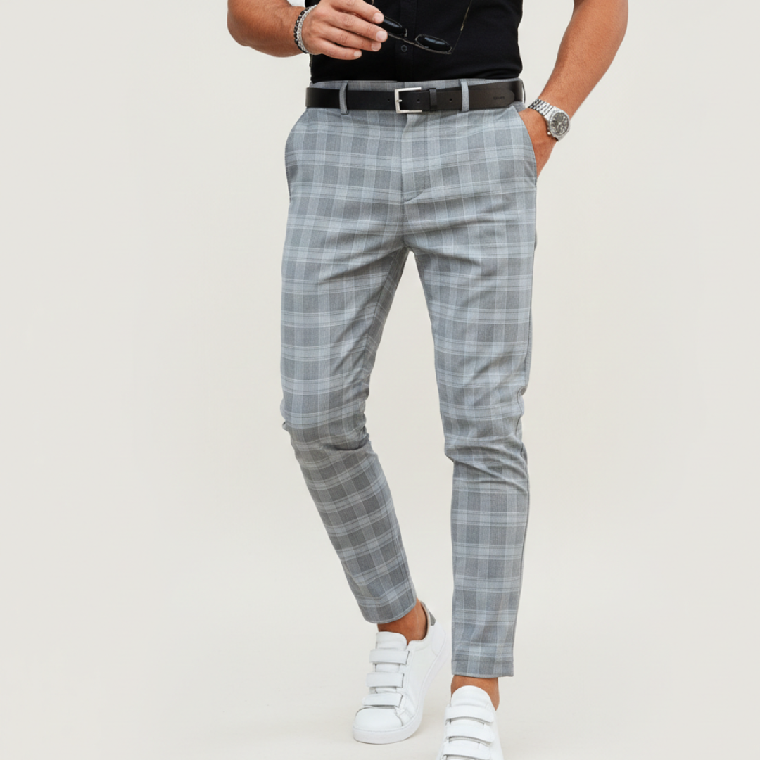 Calder | Men’s Chinos With Slim Fit And Plaid Pattern
